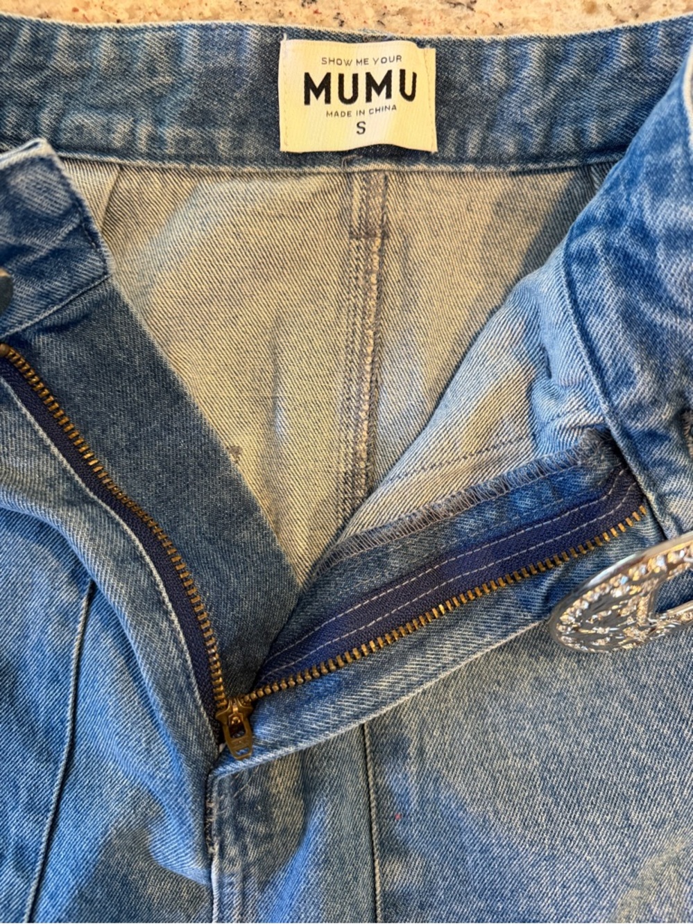 Show Me Your MuMu Denim Mini Skirt with Studded Belt - Blue - Picture 10 of 11